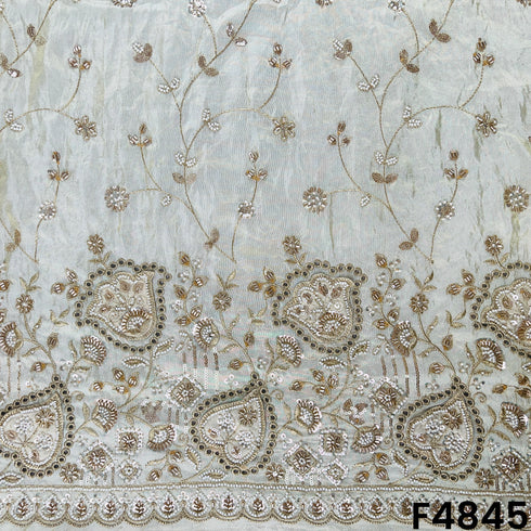 Dyeable Cutdana Pearl Zari Sequins Embroidered Shimmer Tissue Fabric-F4845